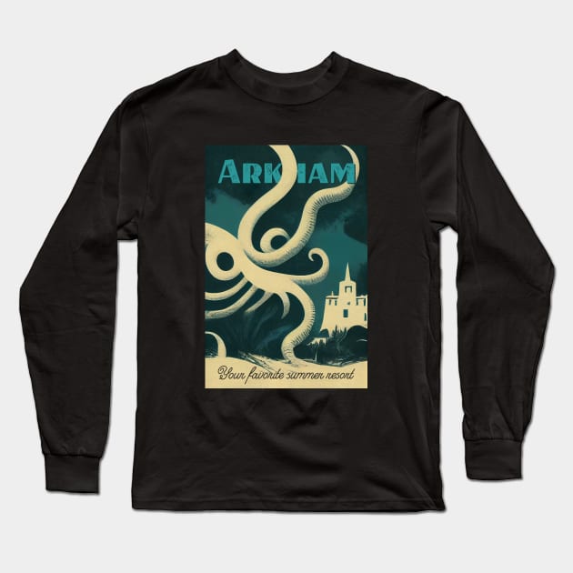 Arkham. Vintage Lovecraftian Travel Poster Long Sleeve T-Shirt by GoodTripsOnly